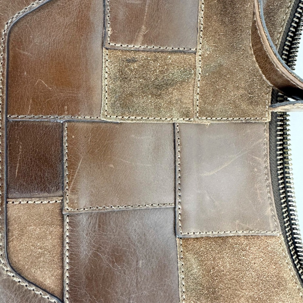 Frye Brown Leather Suede Patchwork Shoulder Bag Crossbody Boho Western Large - Picture 2 of 9